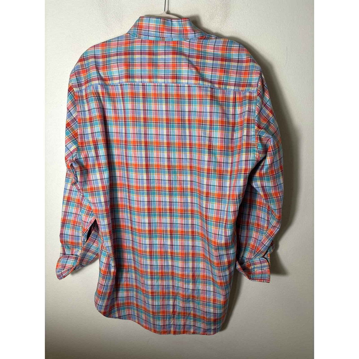 Robert Talbott Orange and Blue Window Pane Plaid Shirt Sz M