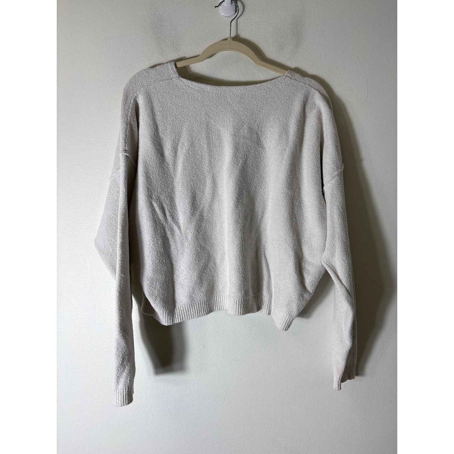 Free People White V Neck Long Sleeve Cropped Sweater Sz S