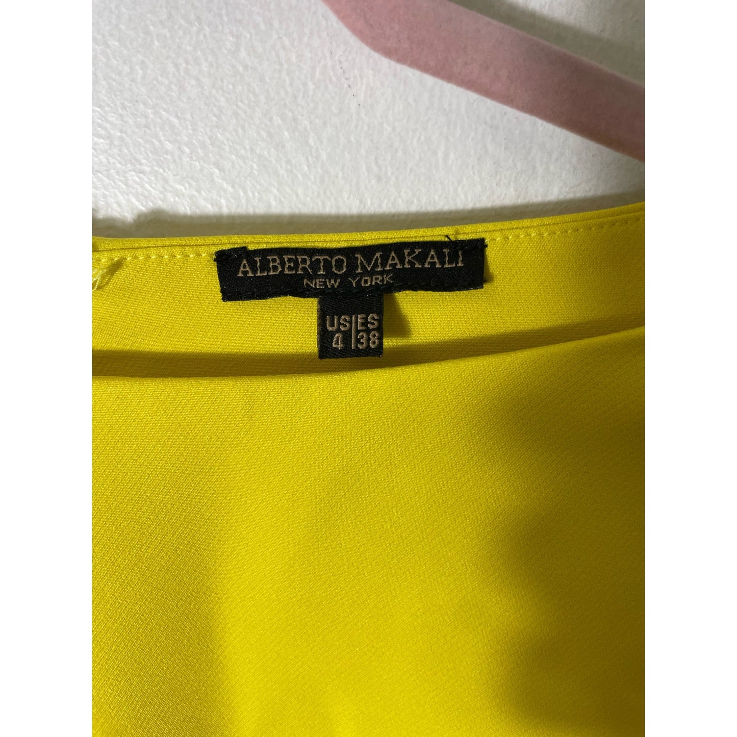 Alberto Makali Yellow Knee Length Dress With Pleated Layered Ruffled Sleeves Sz 4