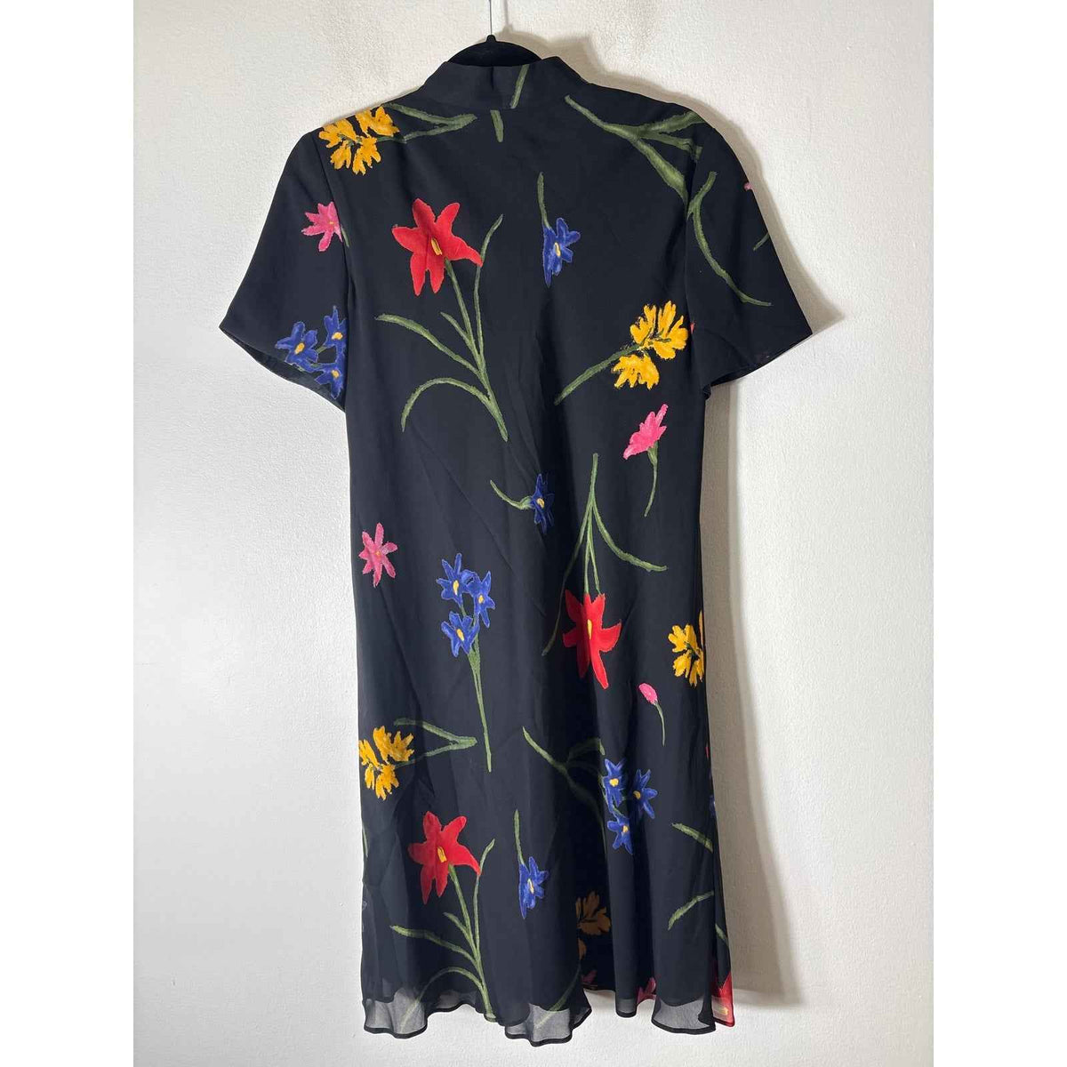 Liz Clairborne Black Floral Short Sleeve Midi Dress Sz 6