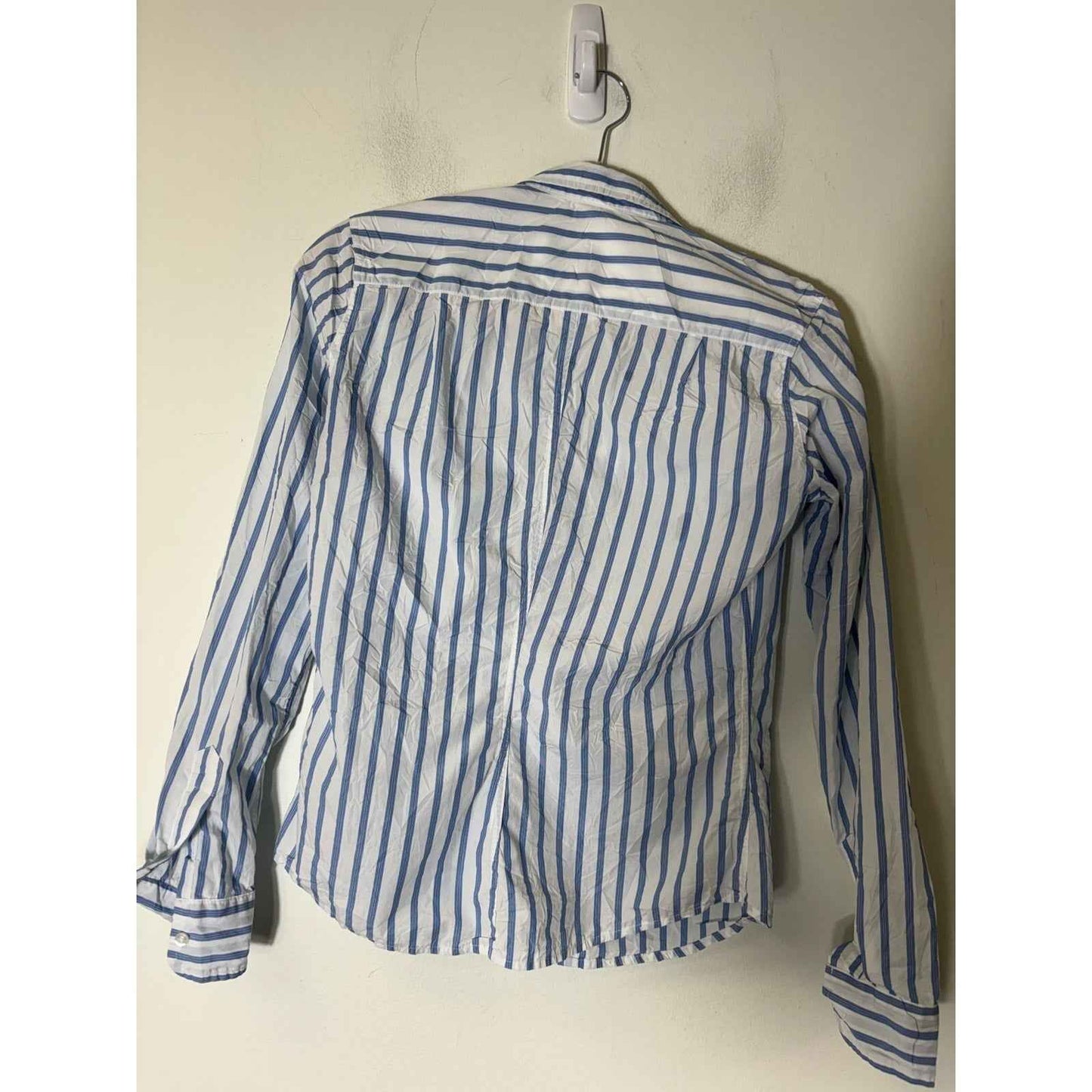 Frank & Eileen White and Blue Stripe Cotton Long Sleeve Button Up Shirt Sz XS