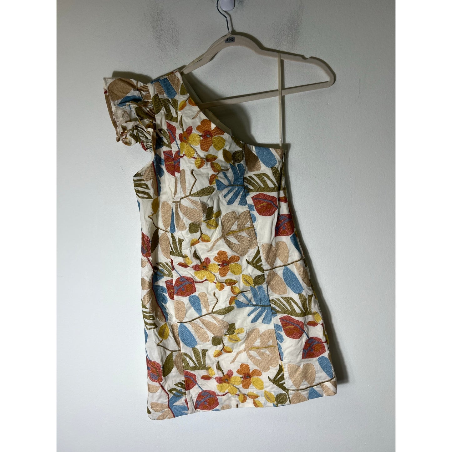 Greylin Off White Floral Print One Shoulder Knee Length Cotton Dress Sz S
