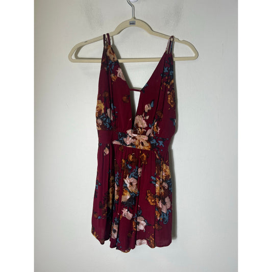 Audrey 3 + 1 Dark Red Floral Backless Mini Dress Sz XS