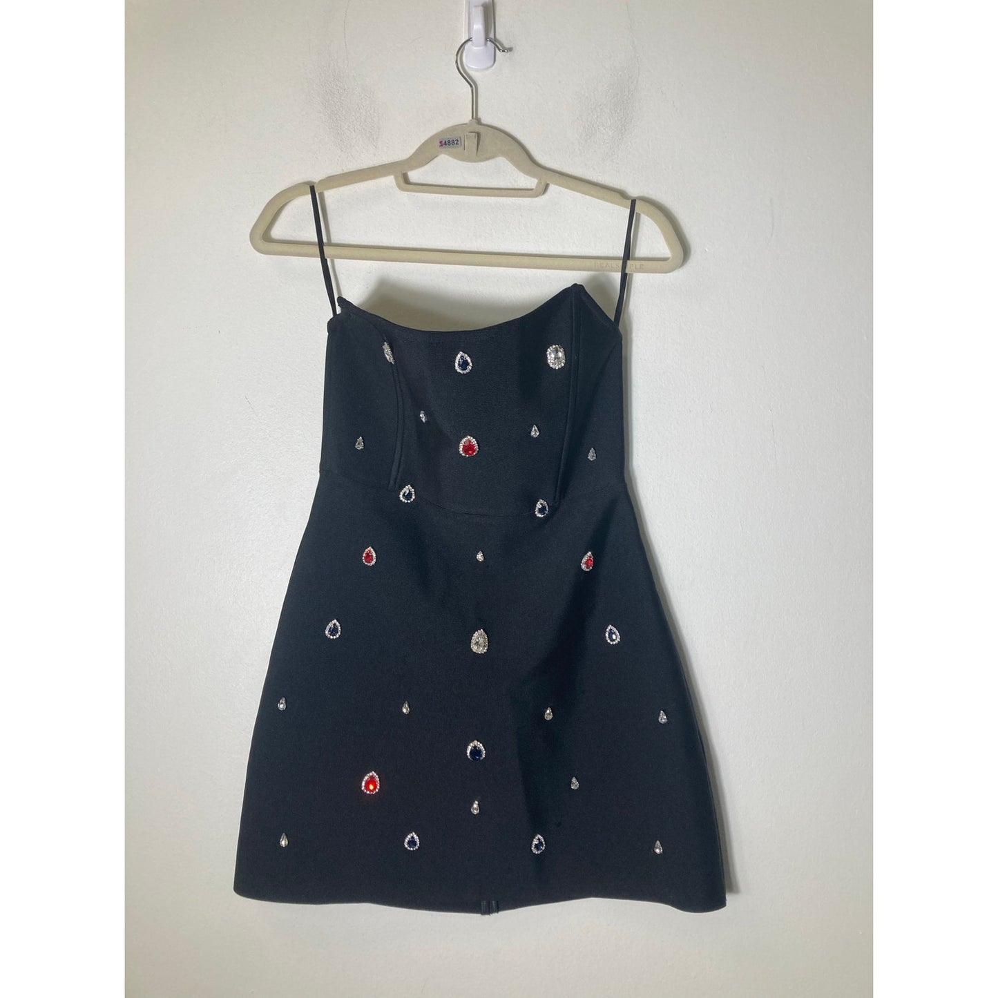 Bella Barnett Black Shalissa Strapless Diamond Mini Dress Sz L