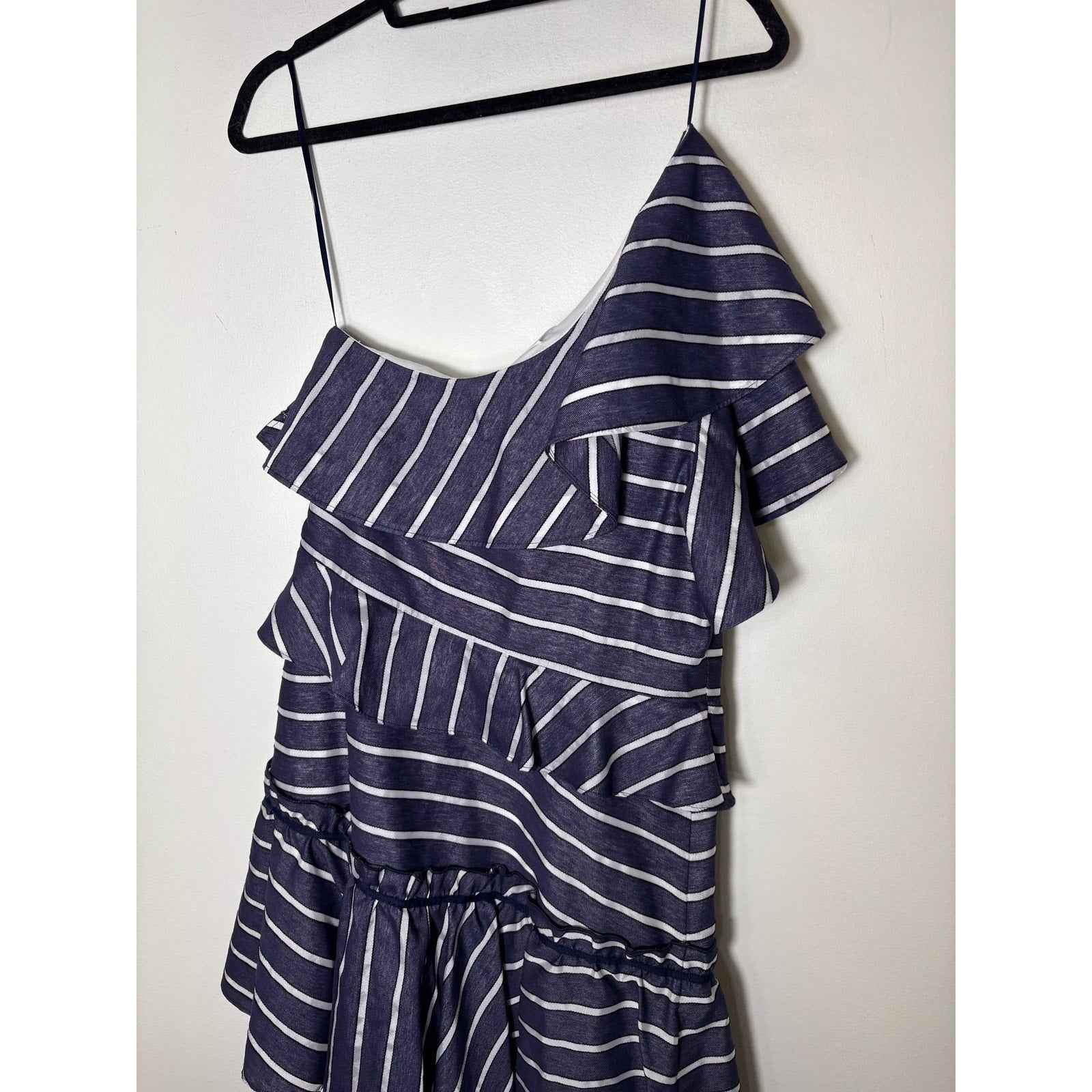 Prose and Poetry Navy Blue White Stripe One Shoulder Knee Length Dress Sz M