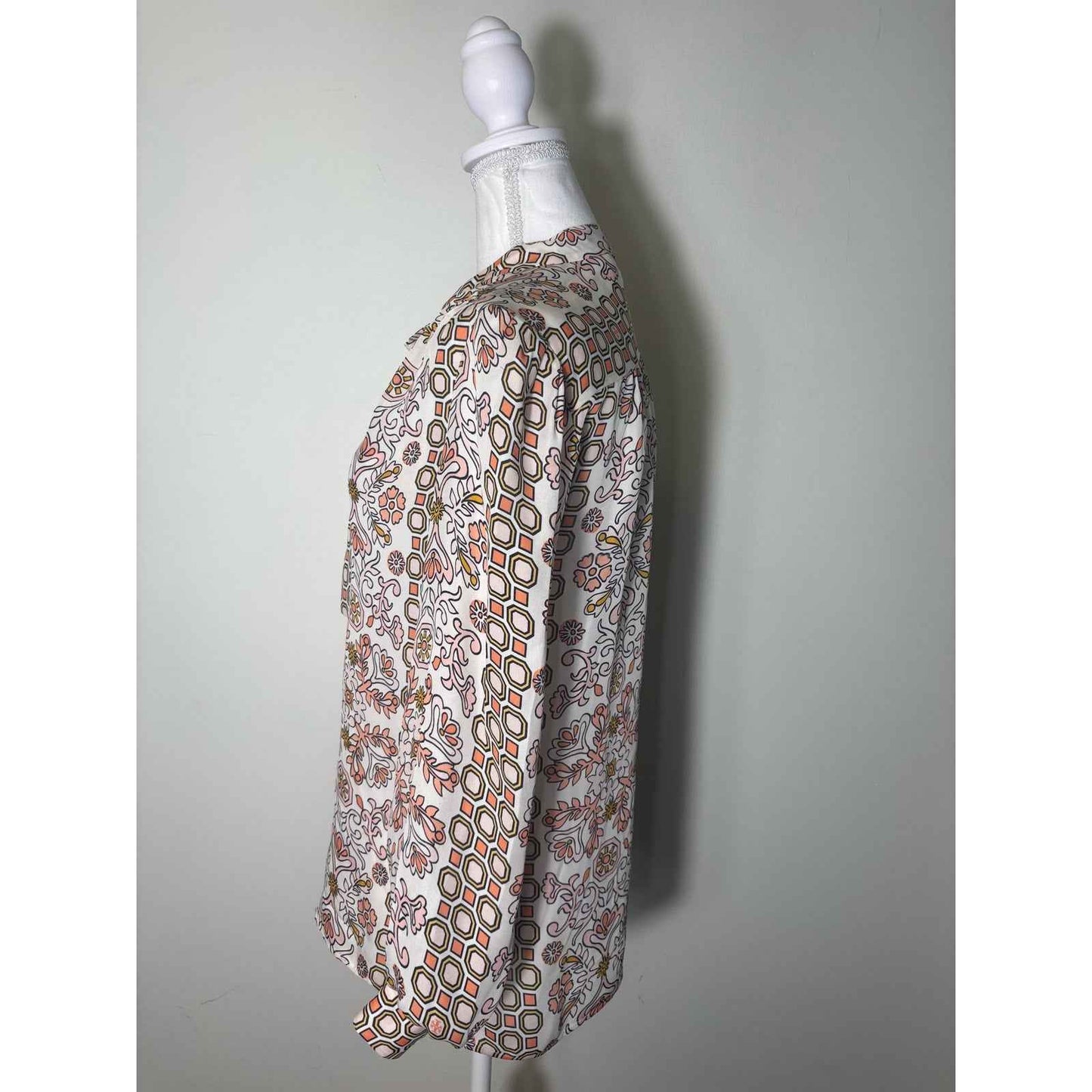 Tory Burch Pink and Cream Floral Print Blouse Sz 2