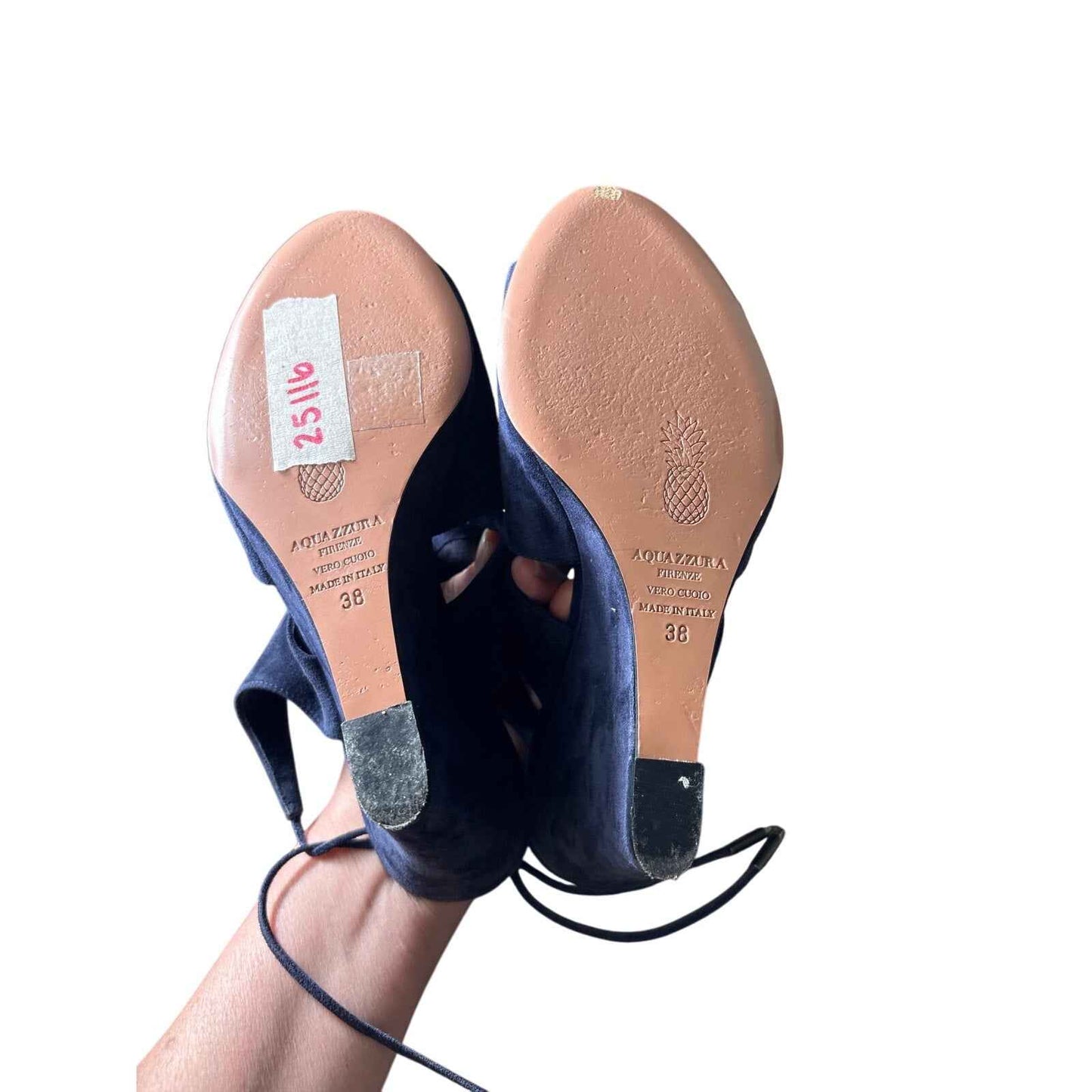Aquazzura Firenze Navy Suede Wedges Sz 38 (7.5)