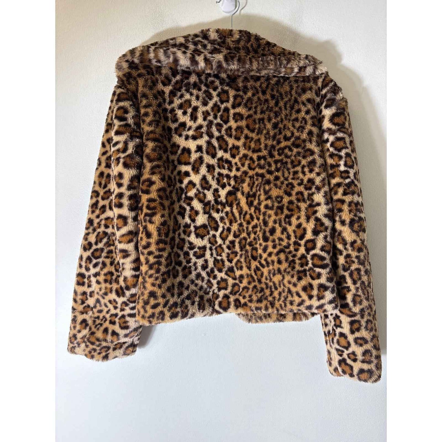 C&C California Tan Cheetah Print Long Sleeve Faux Fur Jacket Sz S
