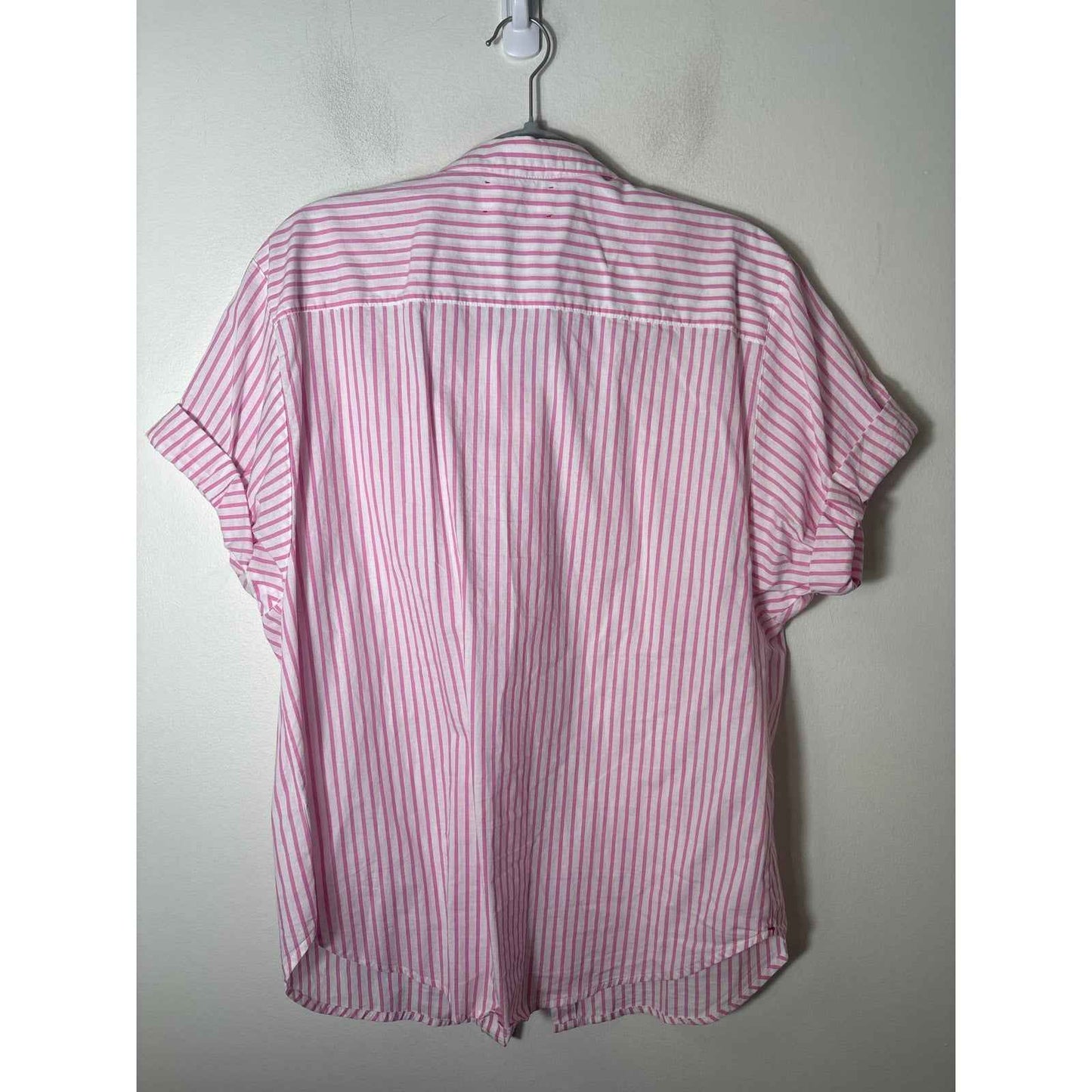 Xirena Pink White Stripe Cap Sleeve Cotton Button Up Sz M