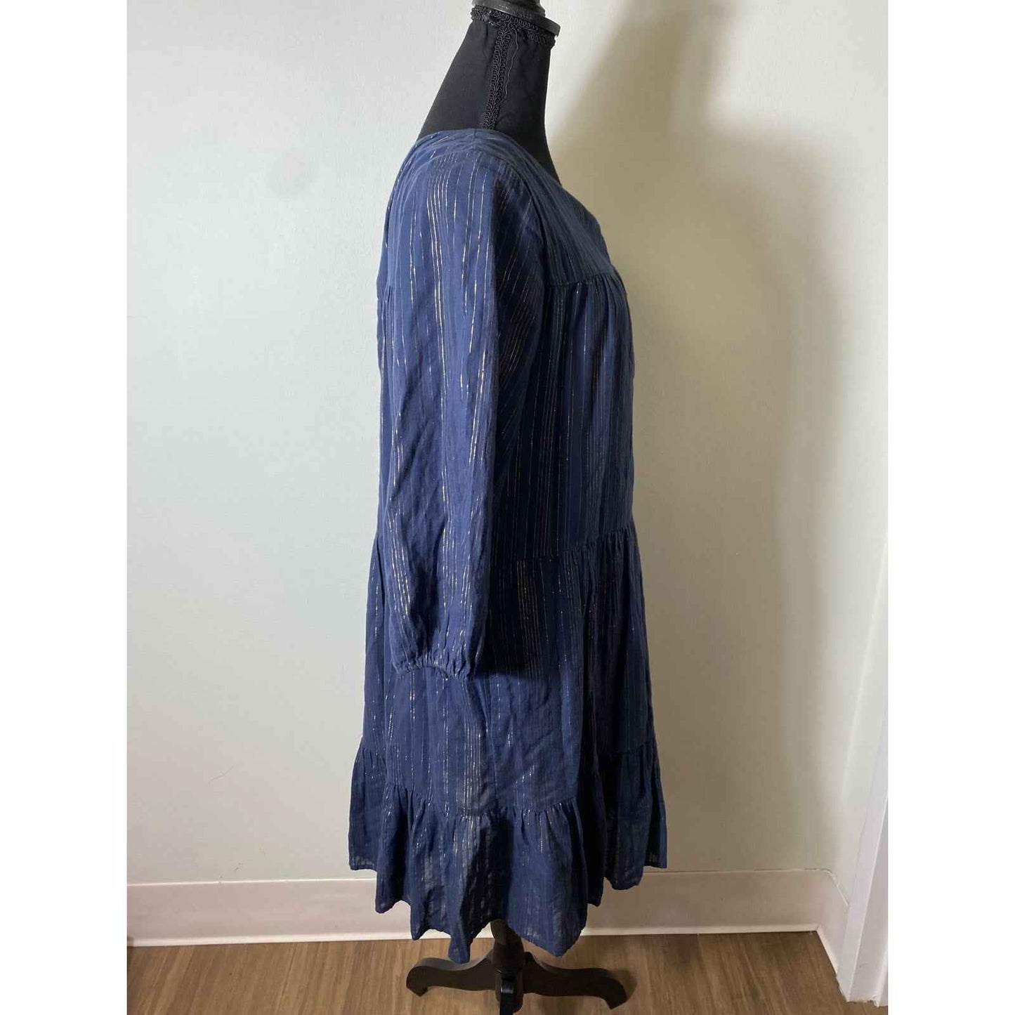 Trovata Birds of Paradis Blue Knee Length A-Line Dress Sz M