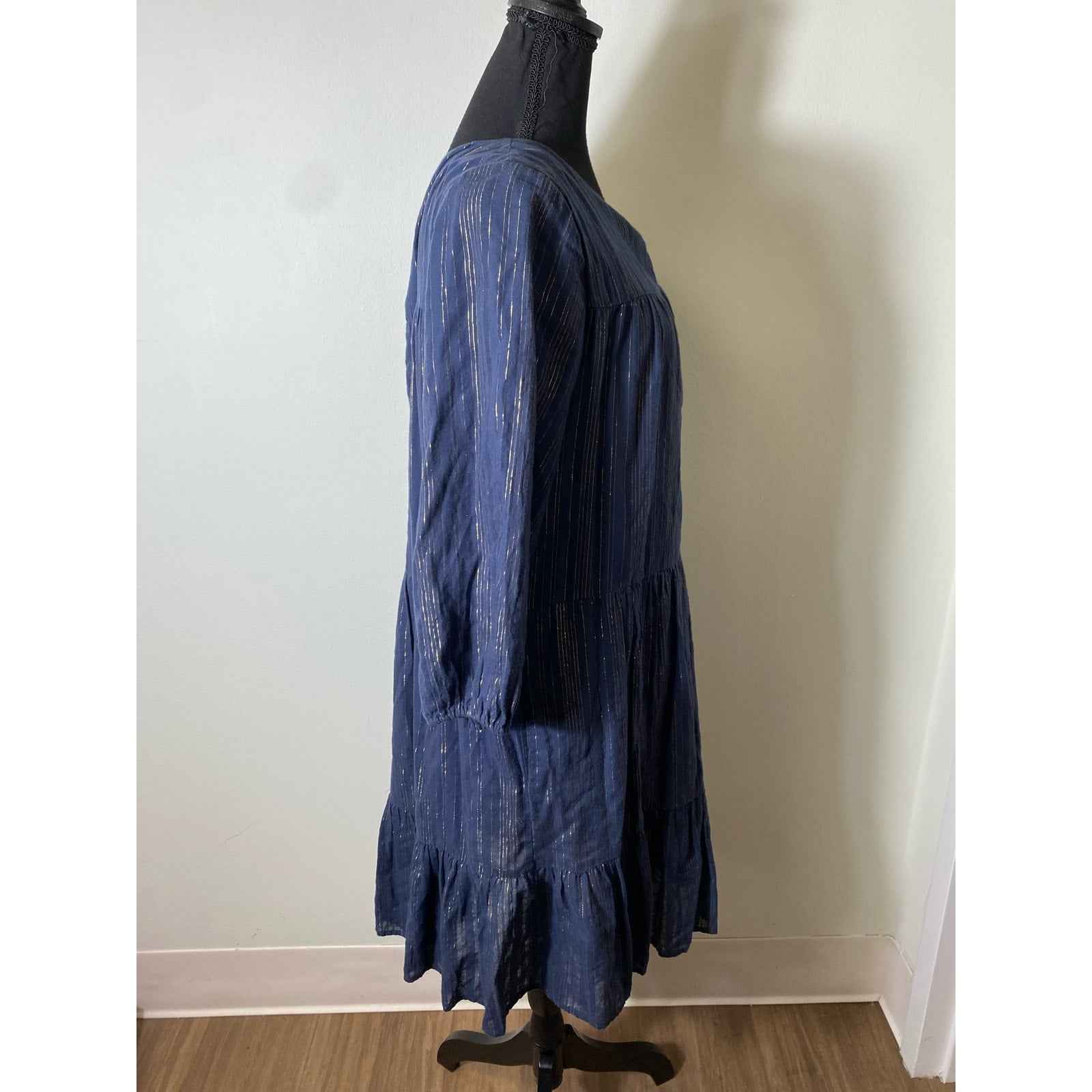 Trovata Birds of Paradis Blue Knee Length A-Line Dress Sz M