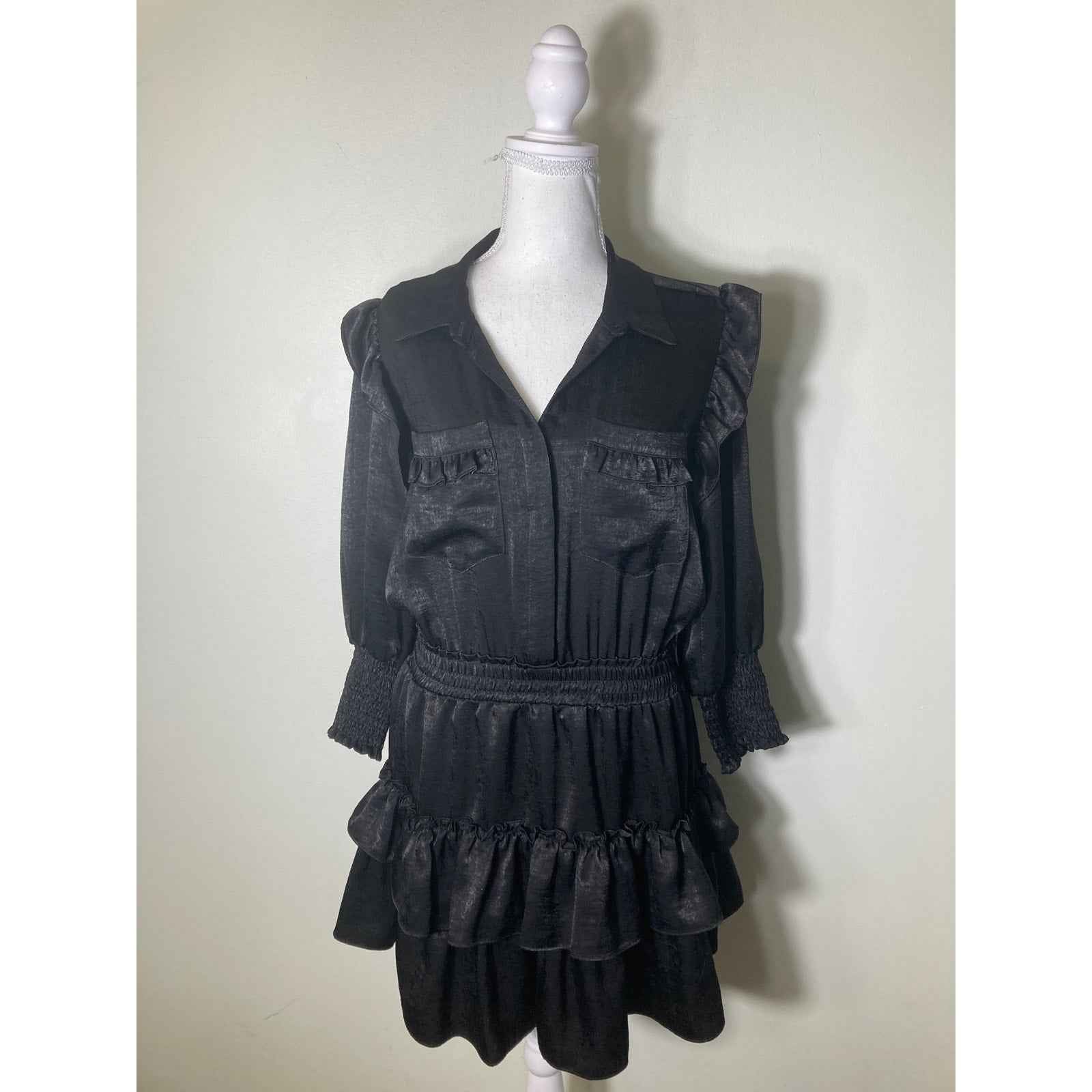 MISA Los Angeles Black Long Sleeve Mini Dress Sz M