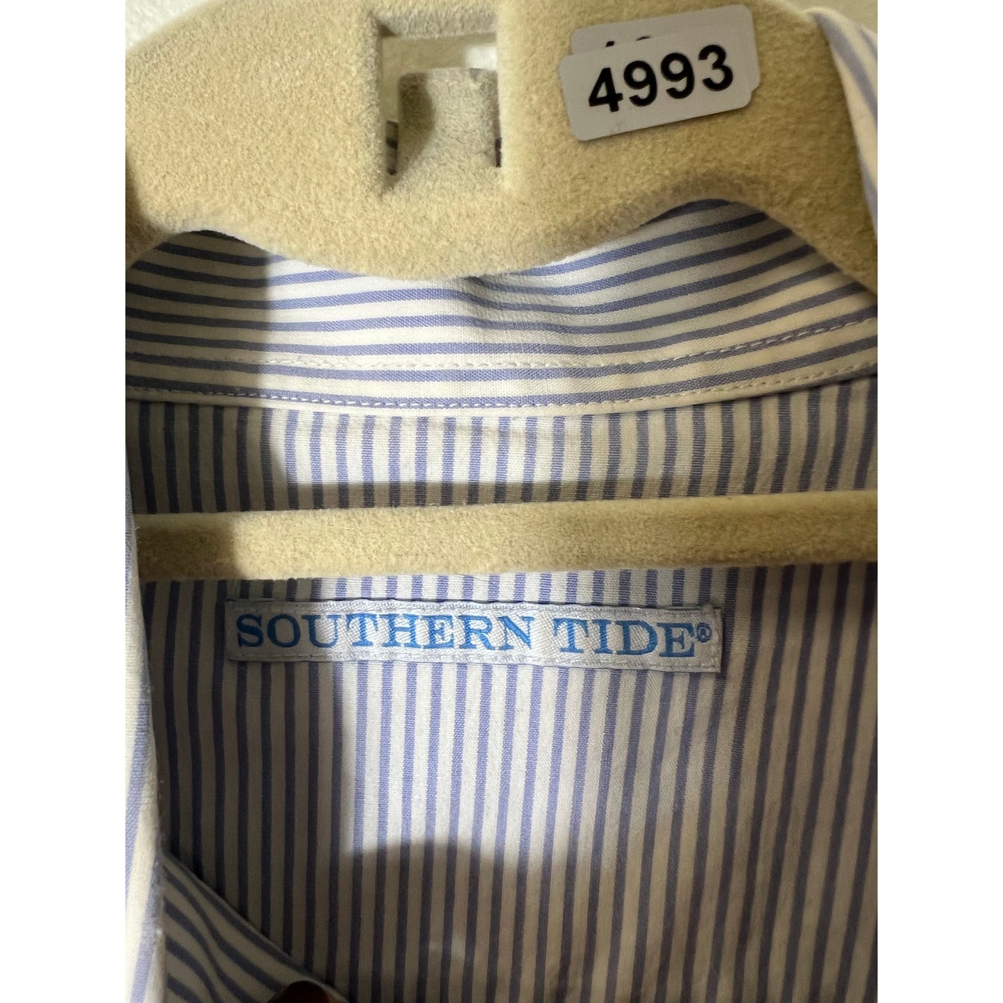 Southern Tide Mens Blue and White Striped Long Sleeve Button Down Shirt Sz M