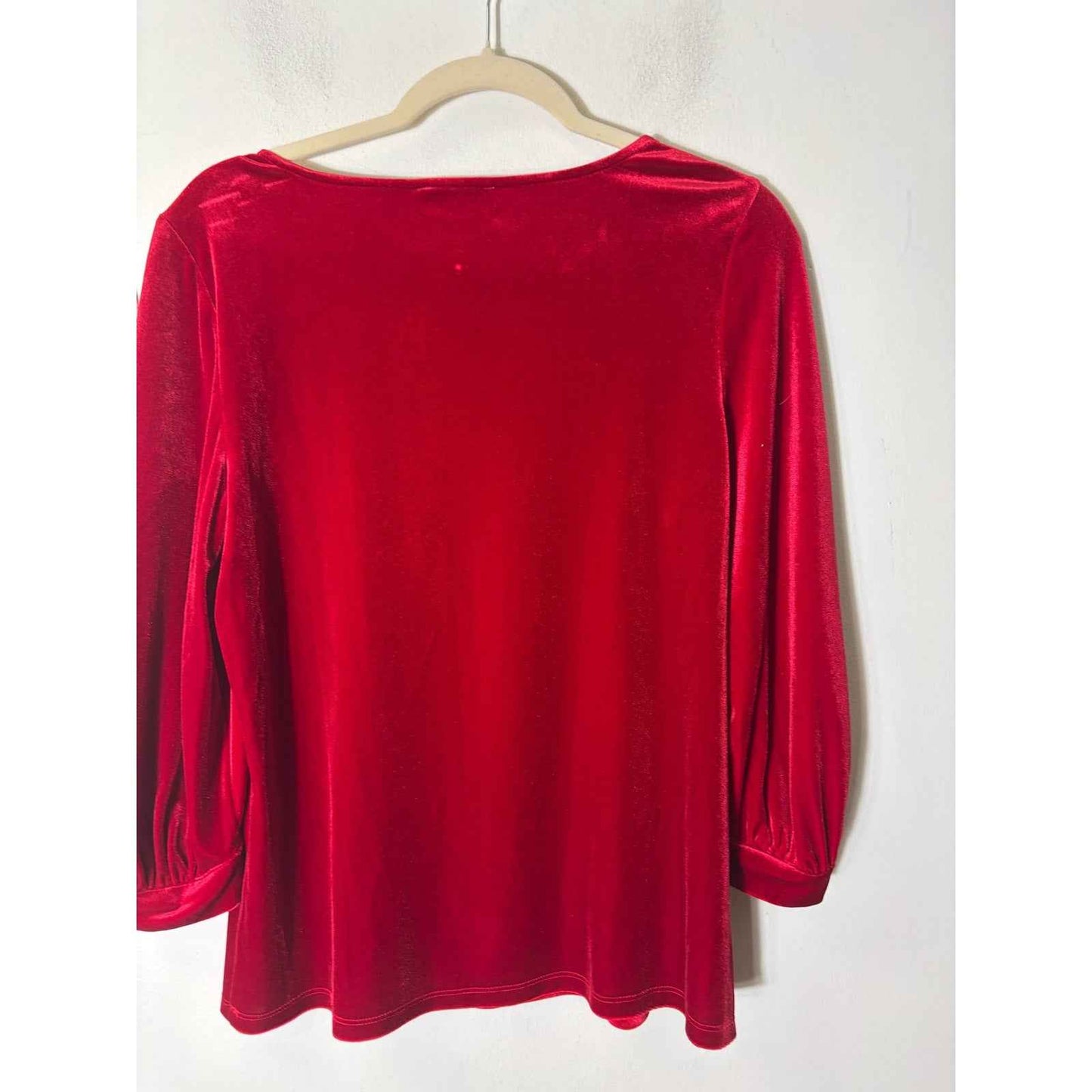 Calvin Klein Holiday Red 3/4 Sleeve Velour Top Sz S
