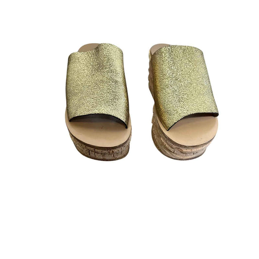 Chloe Cork Wedge Gold Sandal Sz 39.5