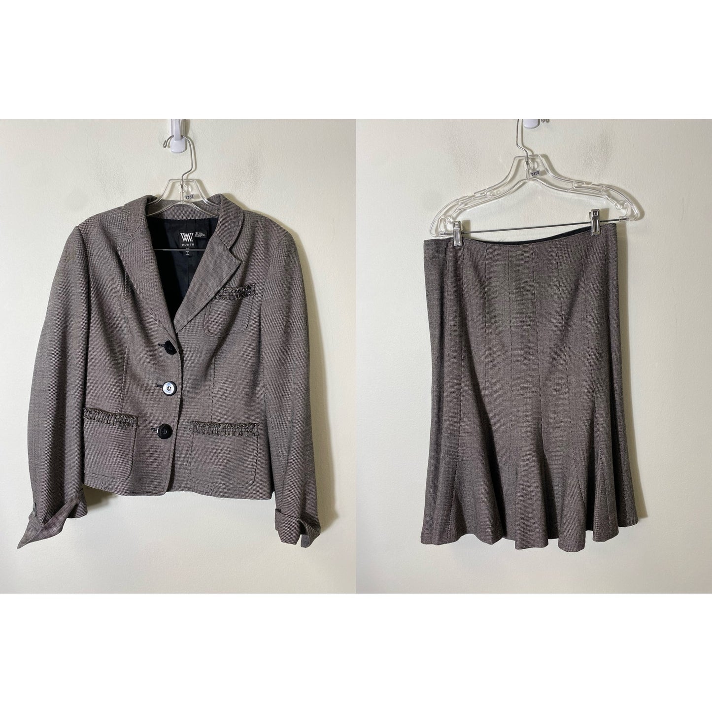 Worth Black White Long Sleeve Wool 3 Button Suite Set  Sz 10