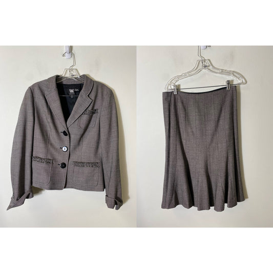 Worth Black White Long Sleeve Wool 3 Button Suite Set  Sz 10