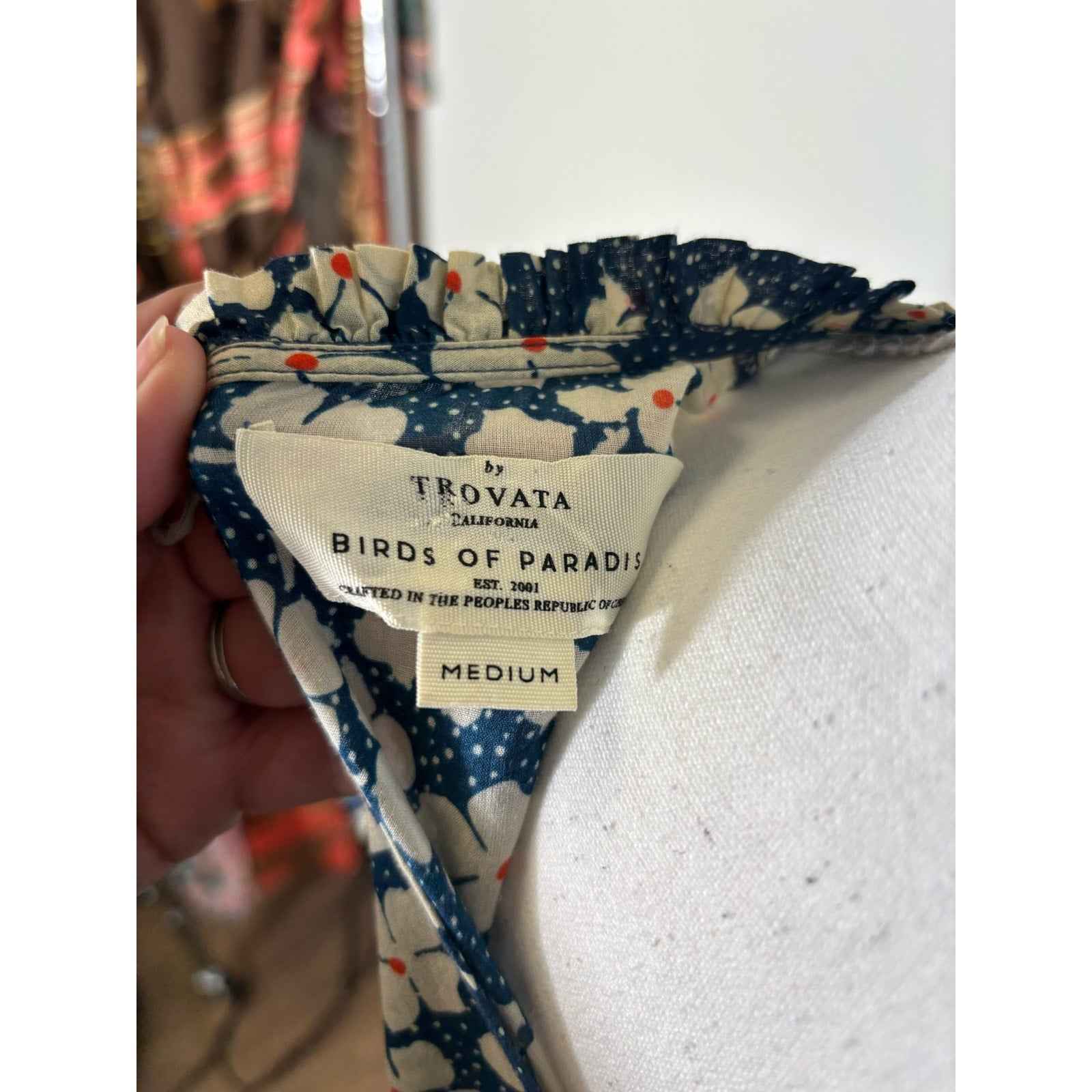 Travota Blue and Cream Floral Puff Sleeve Maxi Dress Sz M