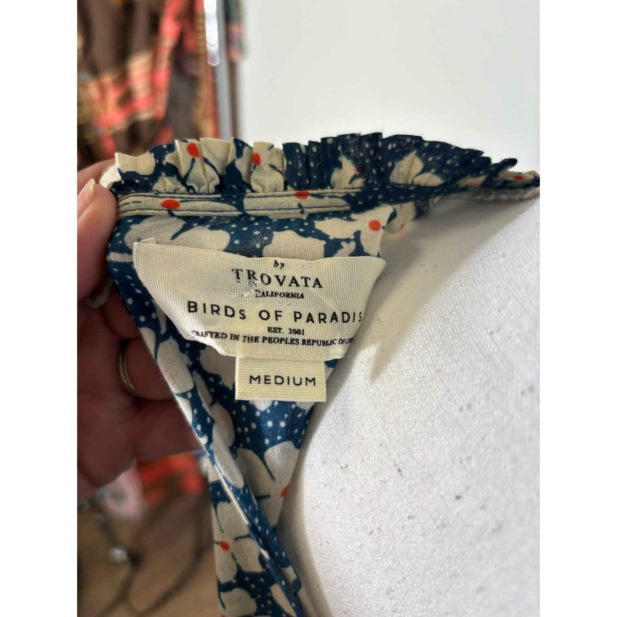 Travota Blue and Cream Floral Puff Sleeve Maxi Dress Sz M