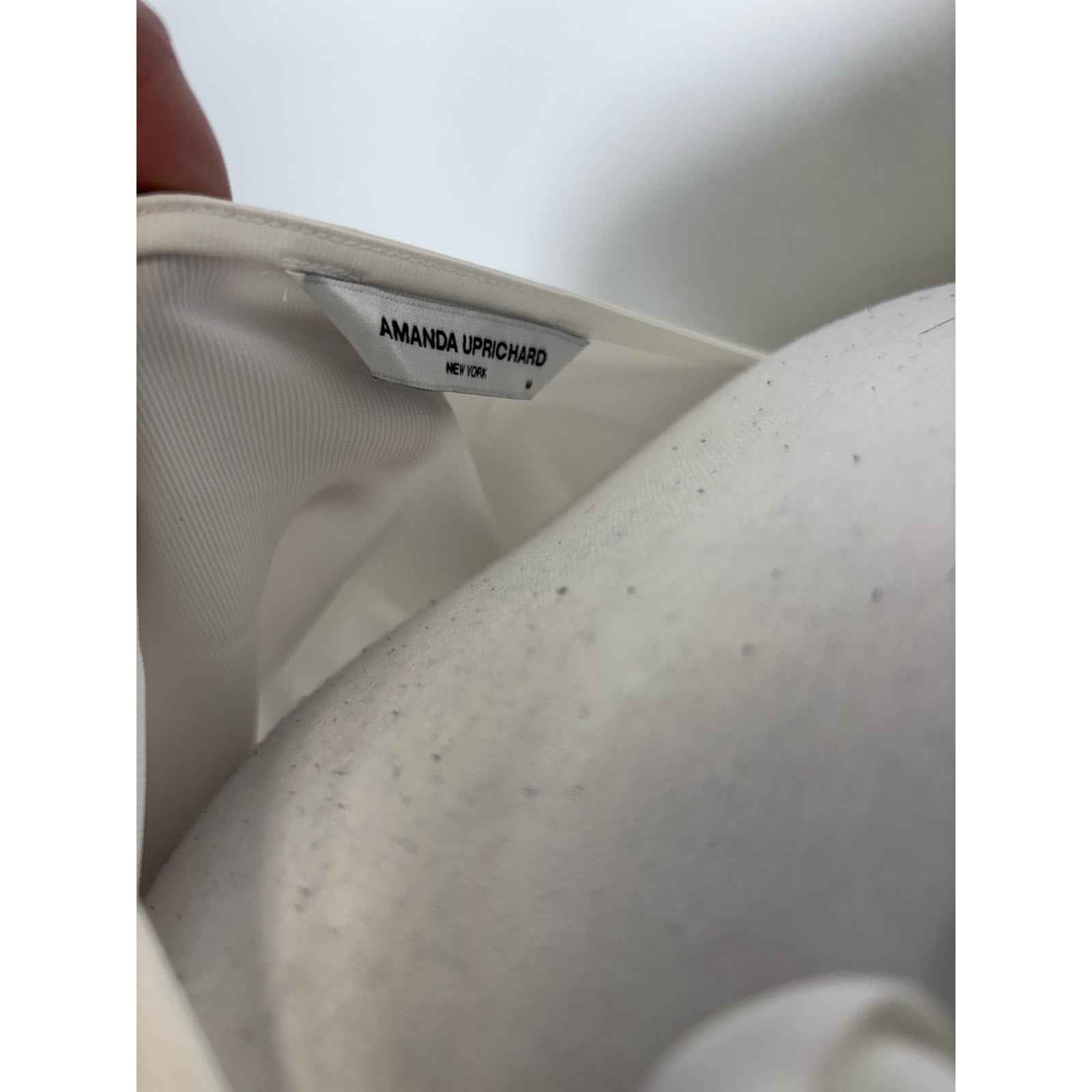 Amanda Uprichard White One Shoulder Cropped Smocked Waist Blouse Sz M