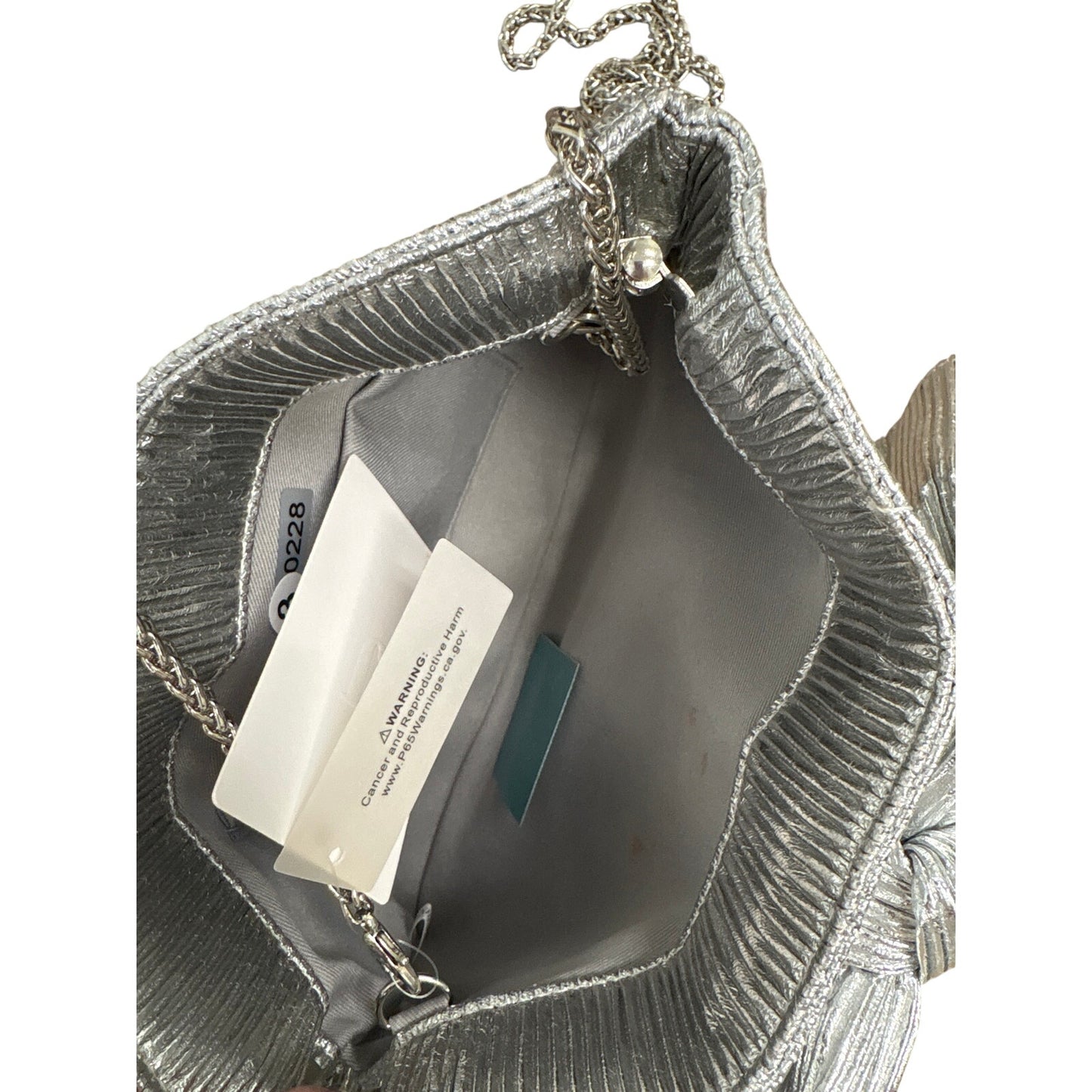 NWT J Silver Metallic Bow Clutch Sz 11"x7"
