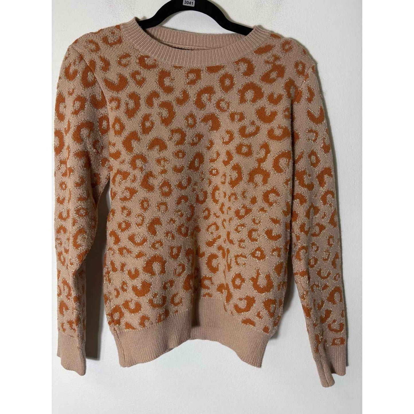 Zara Brown Gold Print Long Sleeve Knit Sweater Sz M