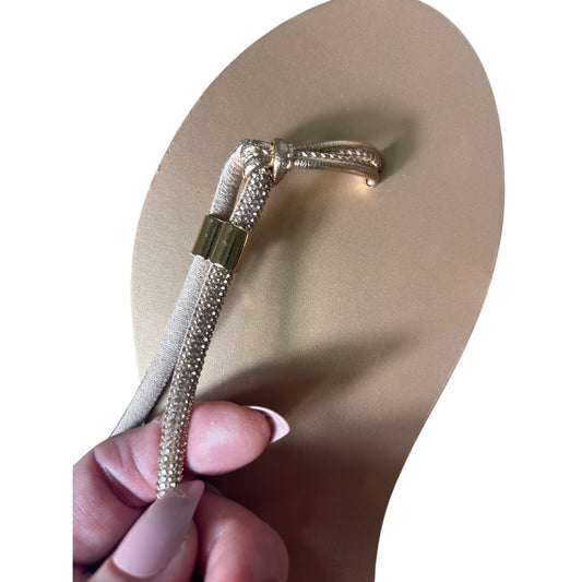 NWOB Nicholas Lainas Tan Rose Gold Thong Flat Sandal Sz 41