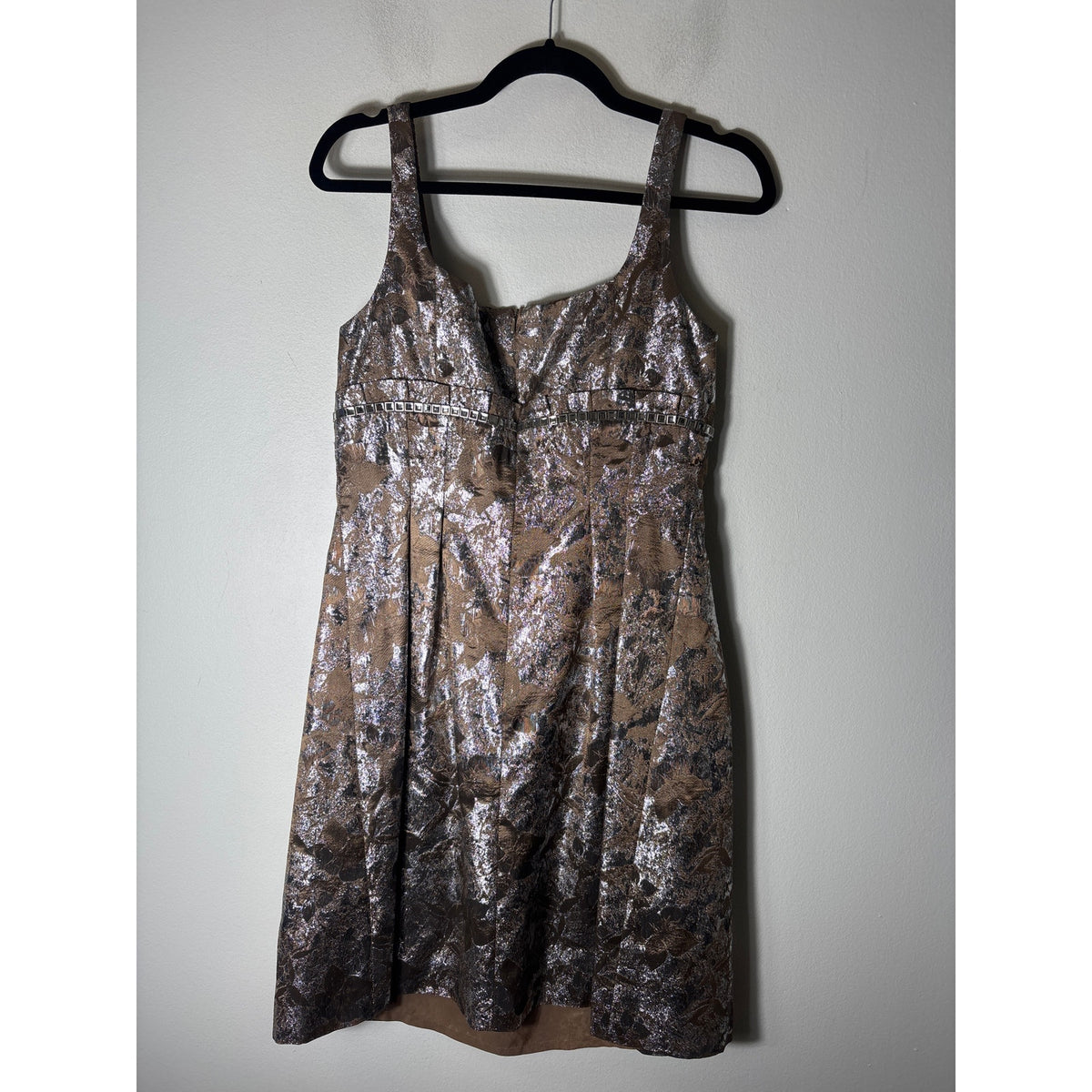 Carmen Mark Valvo Metallic Silver and Copper Sleeveless Knee Length Dress Sz 6