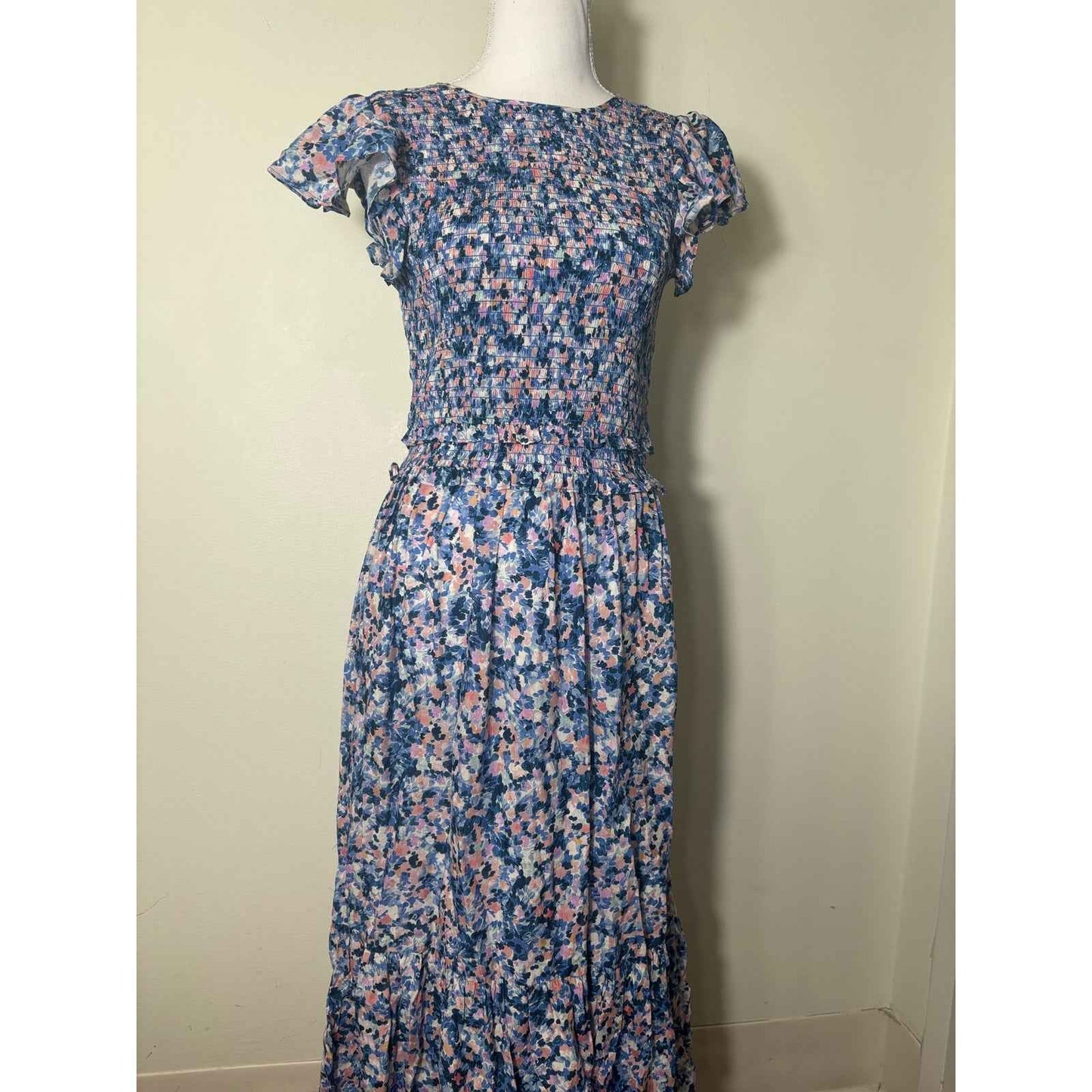 Shoshanna Smocked Bodice Floral Maxi Dress Sz 2