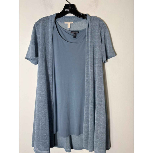 Eileen Fisher Sage Blue Green Shirt and Cardigan Set Sz XXS