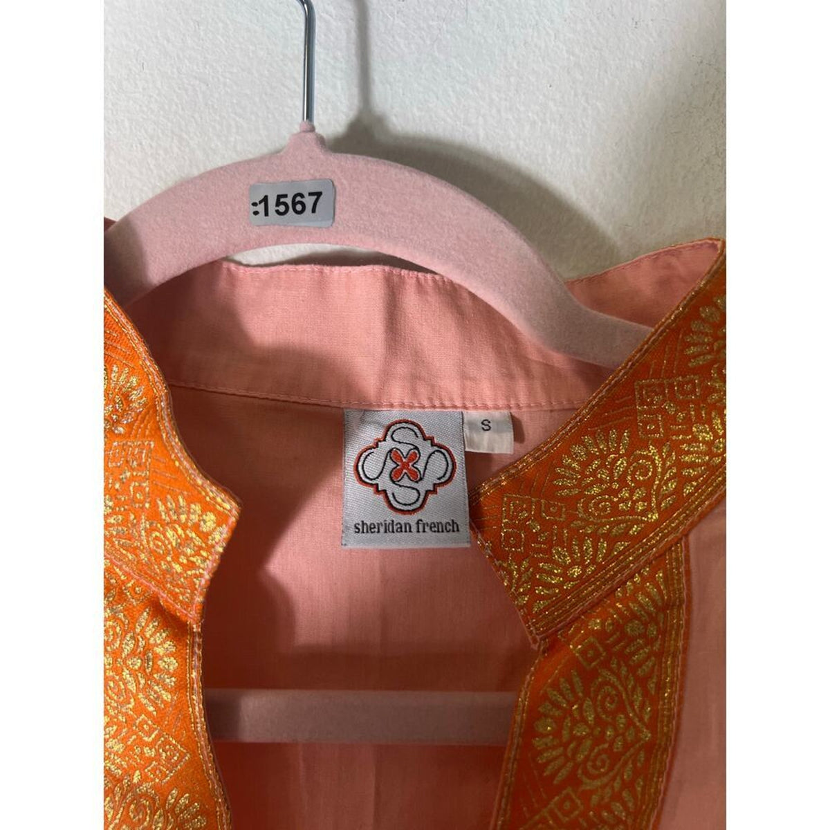 Sheridan French Pink Orange Cotton Tunic Long Sleeve Size S
