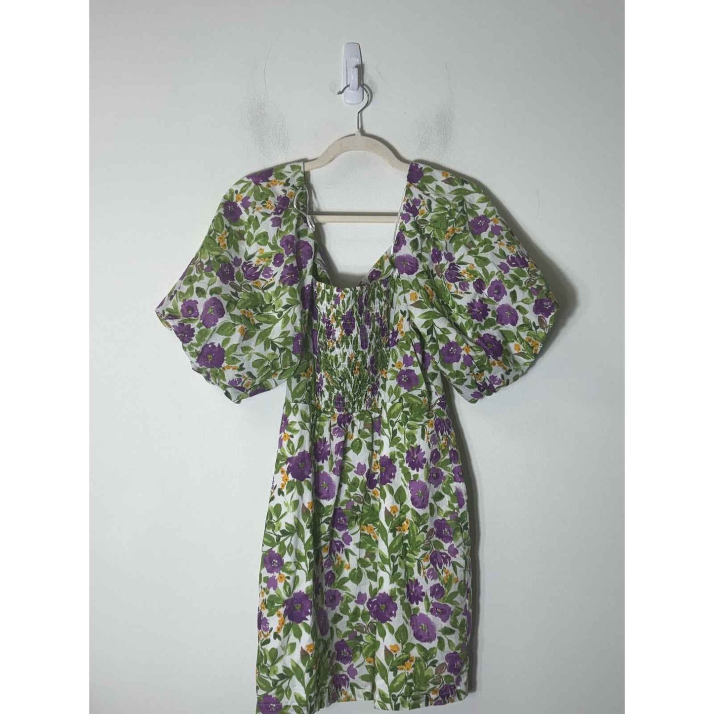 Milk and Honey Green and Purple Floral 1/2 Balloon Sleeve Cotton Dress Sz L