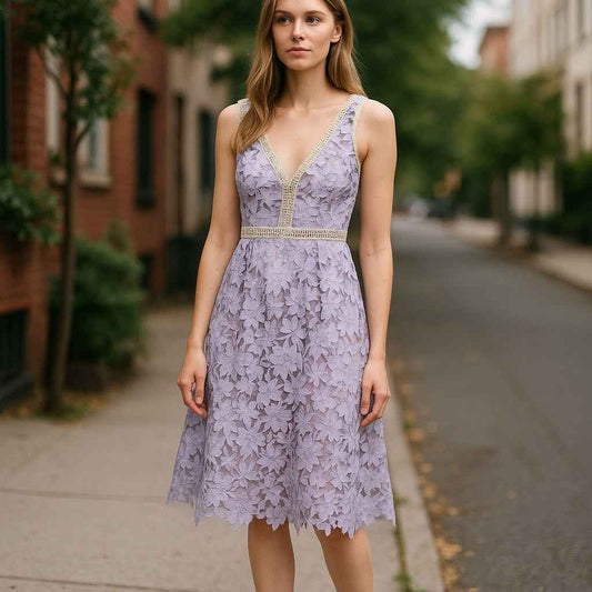Self-Portrait Purple Lace Midi Dress Sz 10