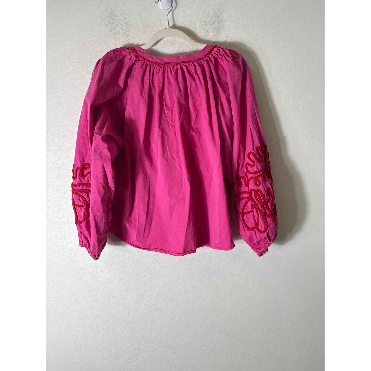 Hyacinth House Pink with Red Embroidery Trim Cotton Top Sz L
