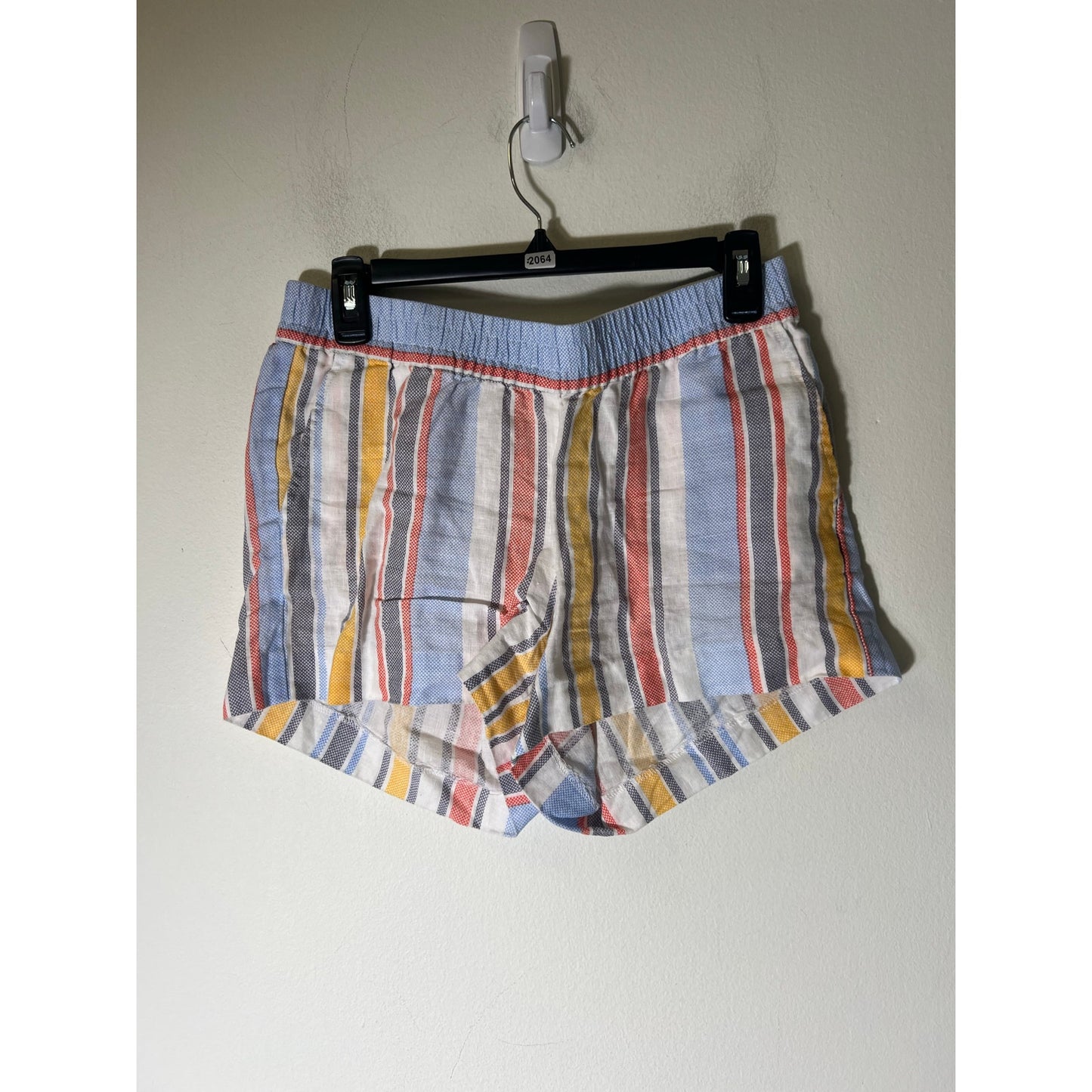 HiH0 White Blue Yellow Stripe Elastic Waist Shorts Sz S