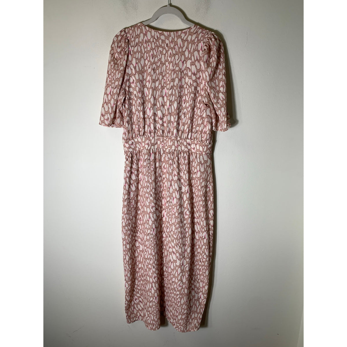 Fourteenth Place Tan Pink Half Sleeve V-Neck Maxi Dress Sz M