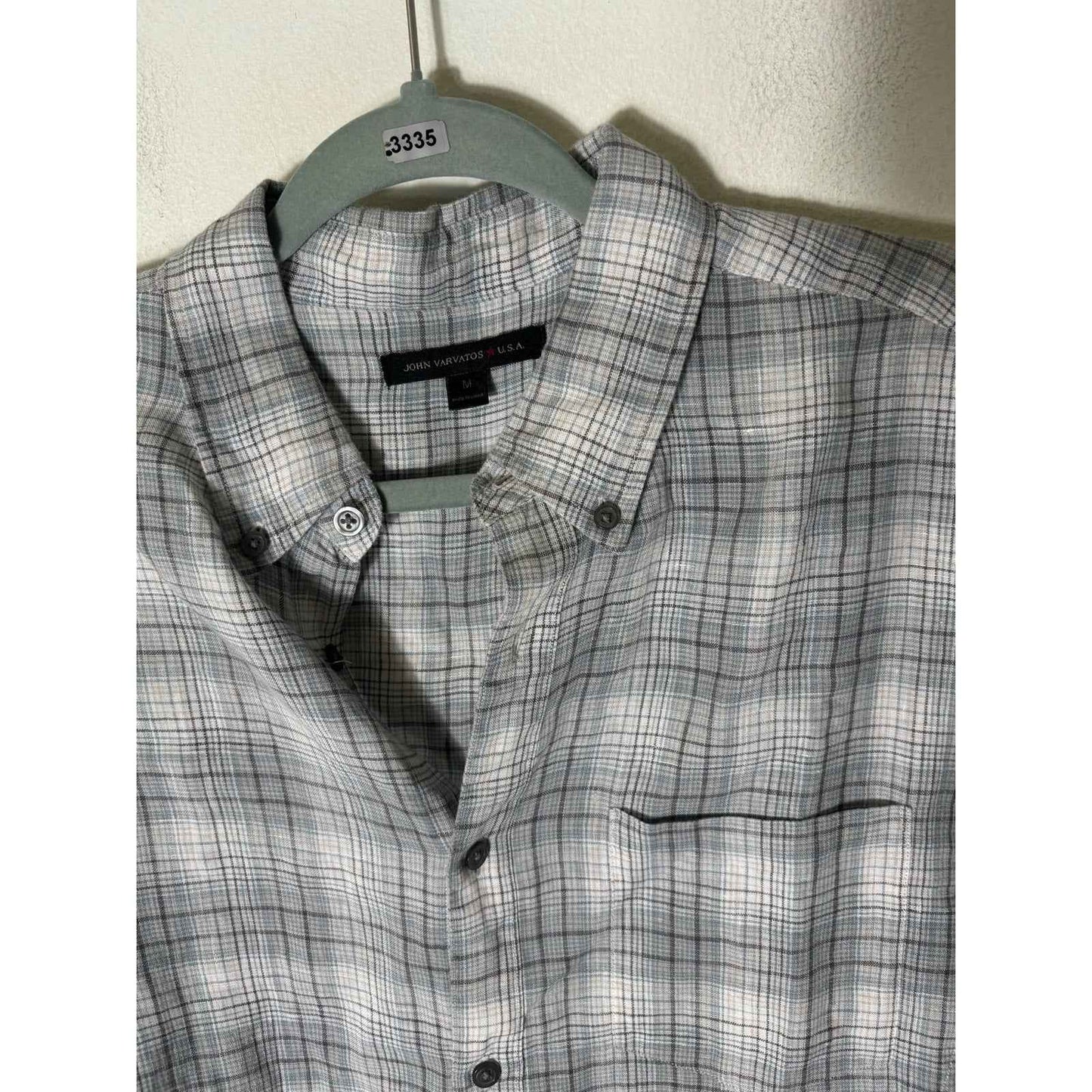 Men's John Varvatos Greenish Gray Plaid Long Sleeve Linen Shirt Sz M