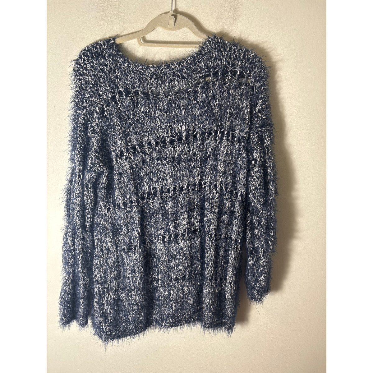 Lumiere Navy Blue White Long Sleeve Knit Sweater Sz L