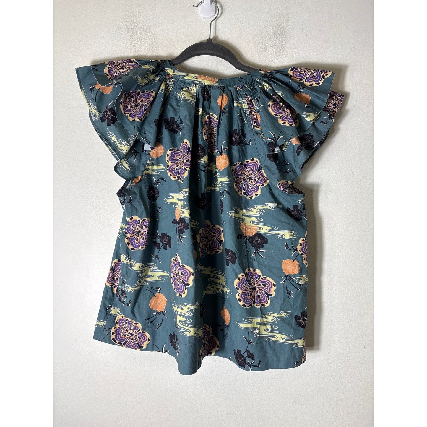 Ulla Johnson Green Cotton Flutter Sleeve Top Sz 4