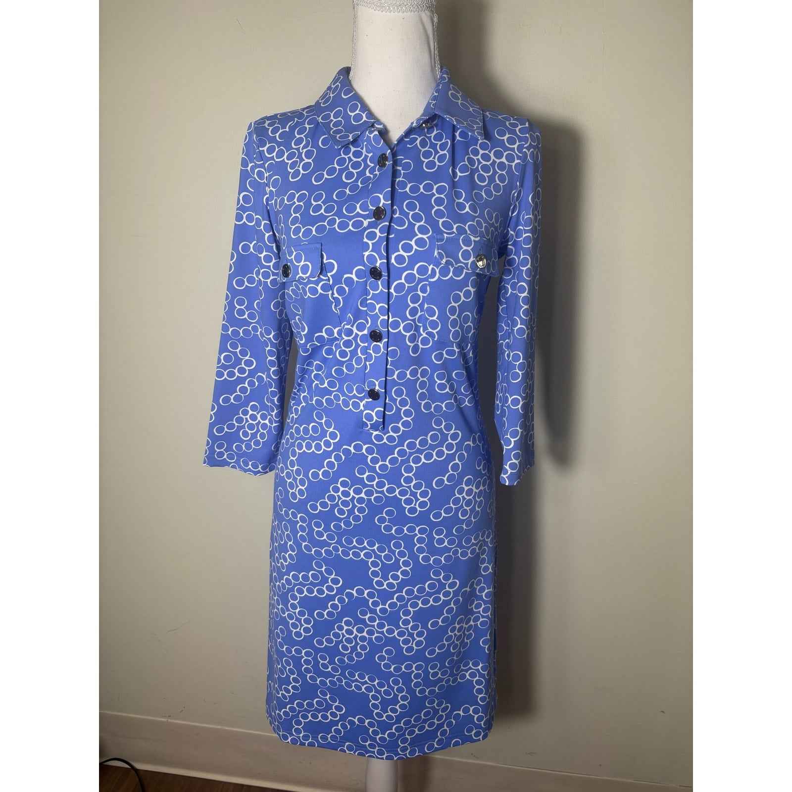 NWT Elizabeth McKay Blue and White Alexia Dress Sz S