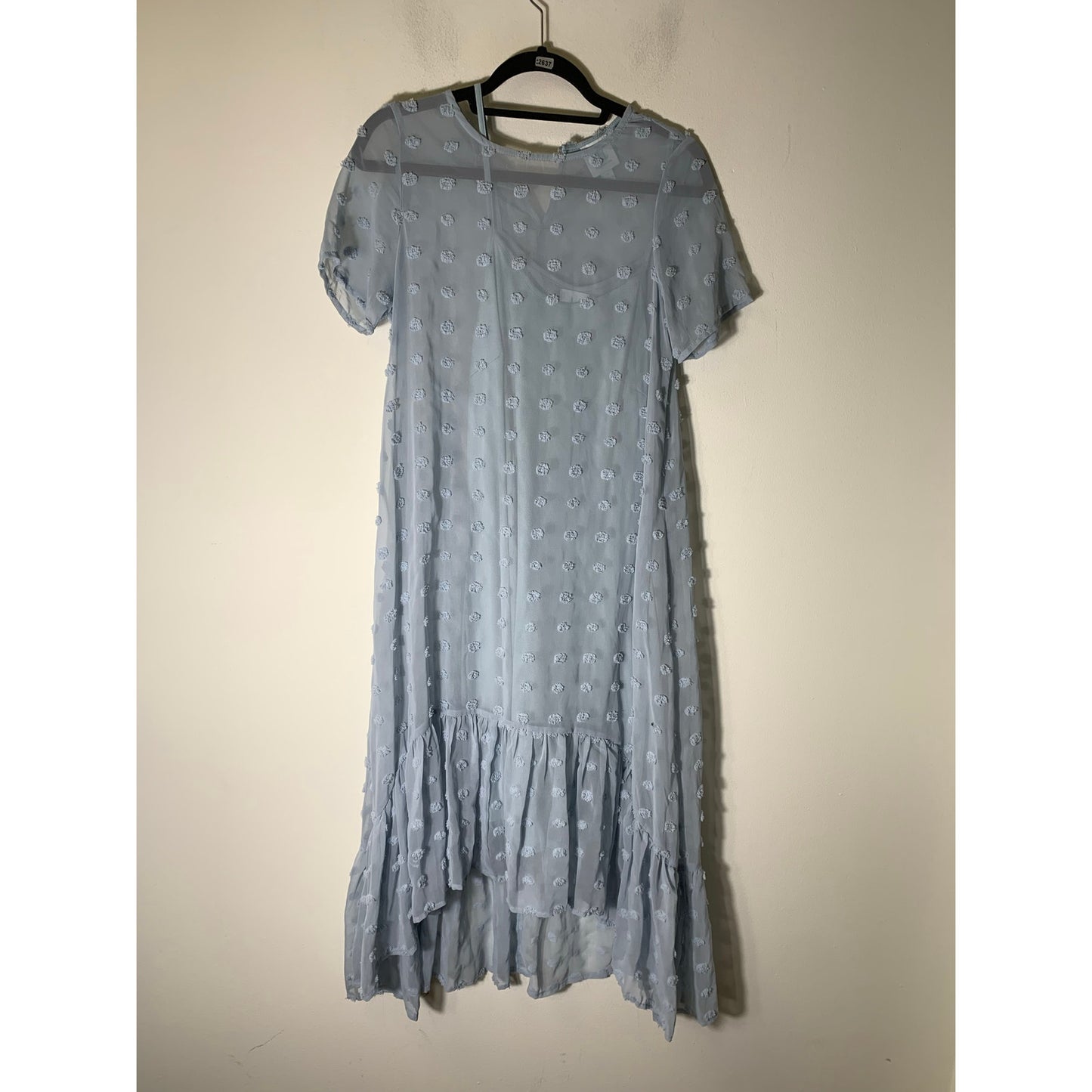 Shop the Mint Light Blue Short Sleeve Sheer Pointelle Maxi Dress Sz S