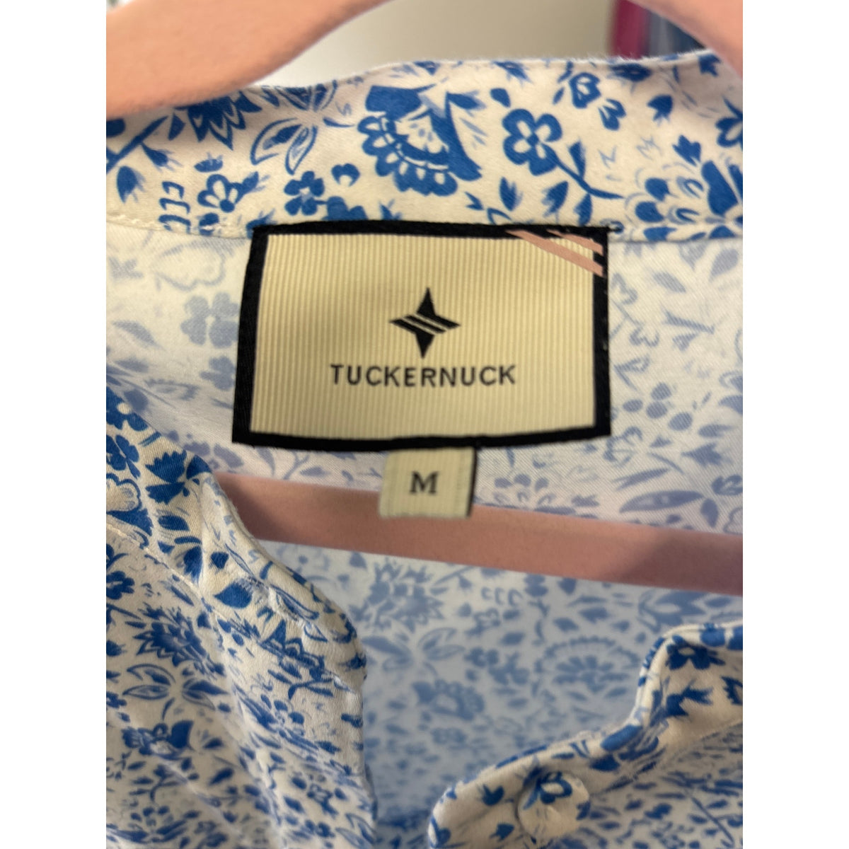 Tuckernuck White Blue 3/4 Sleeve Floral Knee Length Dress Sz M