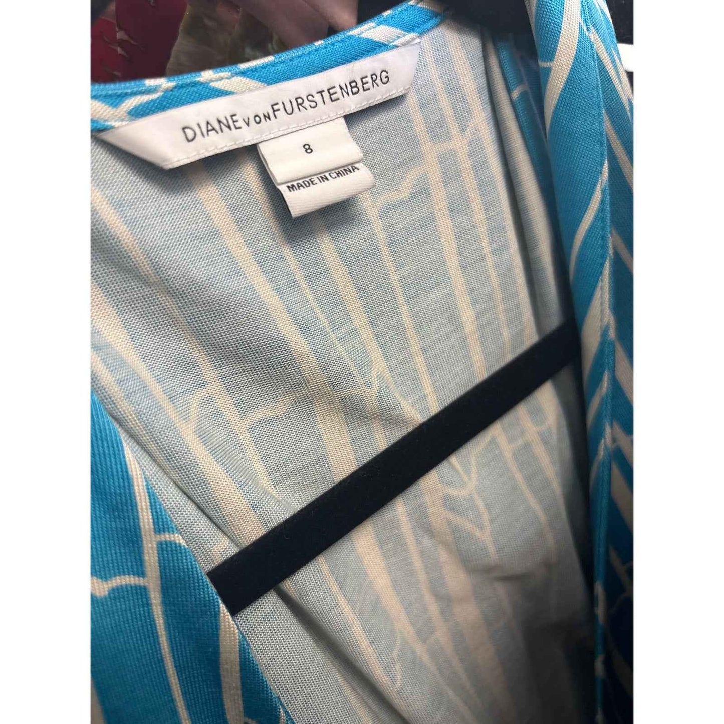 Diane VonFurstenburg Teal/White Bamboo Wrap Sleeveless Dress Sz 8