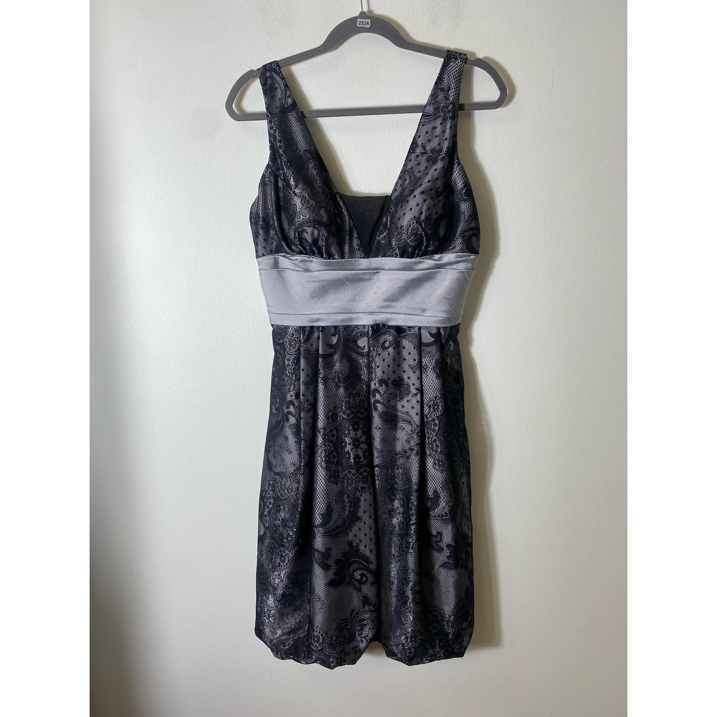 Allure Noir Black Gray Lace Sleeveless Knee Length Cocktail Dress Sz 8