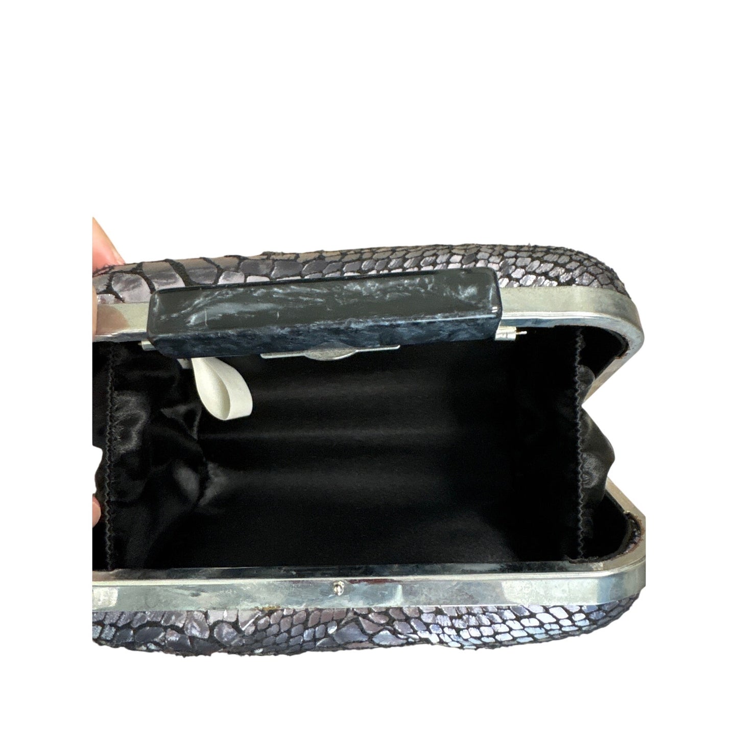 No Brand Silver Metallic Snake Skin Box Clutch 6"x3.5"