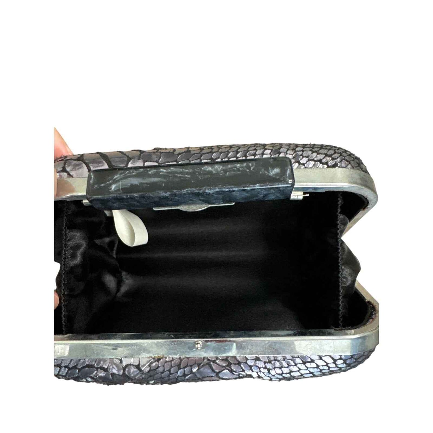 No Brand Silver Metallic Snake Skin Box Clutch 6"x3.5"
