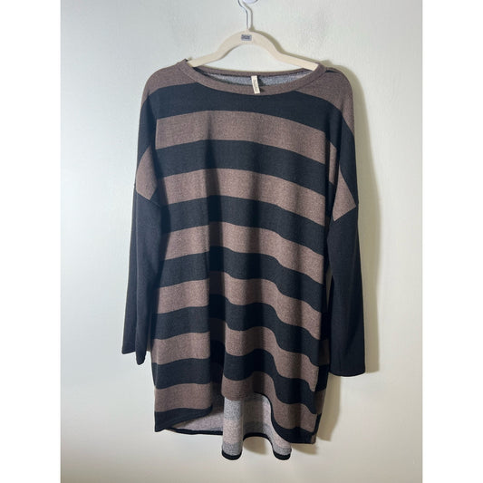 Beason River Purple Black Striped Long Sleeve Sweater Sz XL
