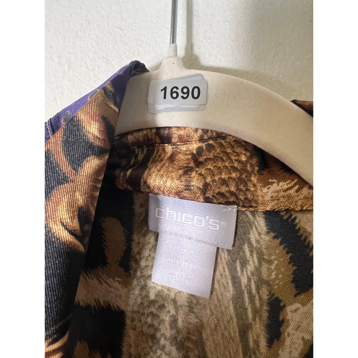 Chico's Gold Navy Long Sleeve Button Up Shirt Sz 8/10