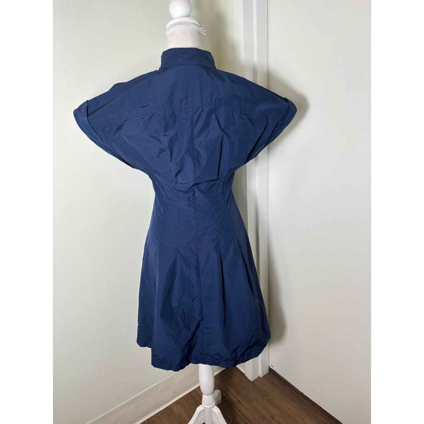 Finley Navy Cap Sleeve Knee Length Button Up Dress Sz S