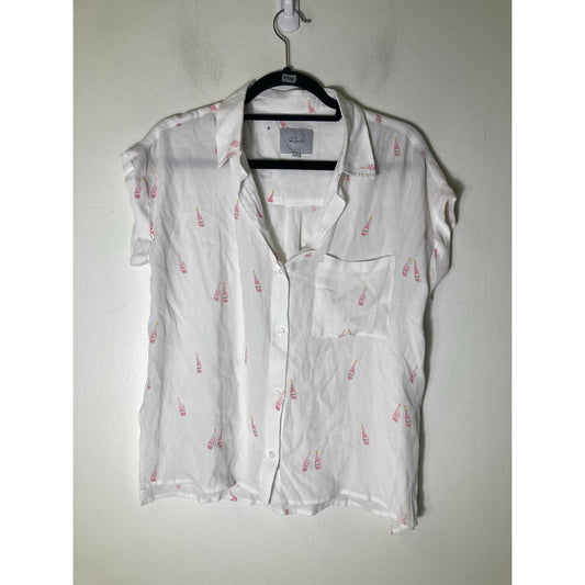 Rails White Pink Champagne Cap Sleeve Button Up Shirt Sz S